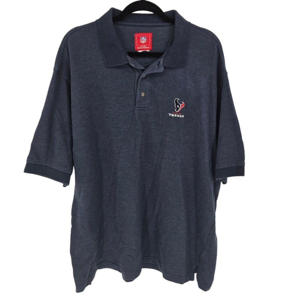 NFL Mens 2XL Houston Texans vintage 02 blue embroidered short sleeve polo waffle